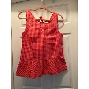 J. Crew Factory Red Checkered Peplum Top